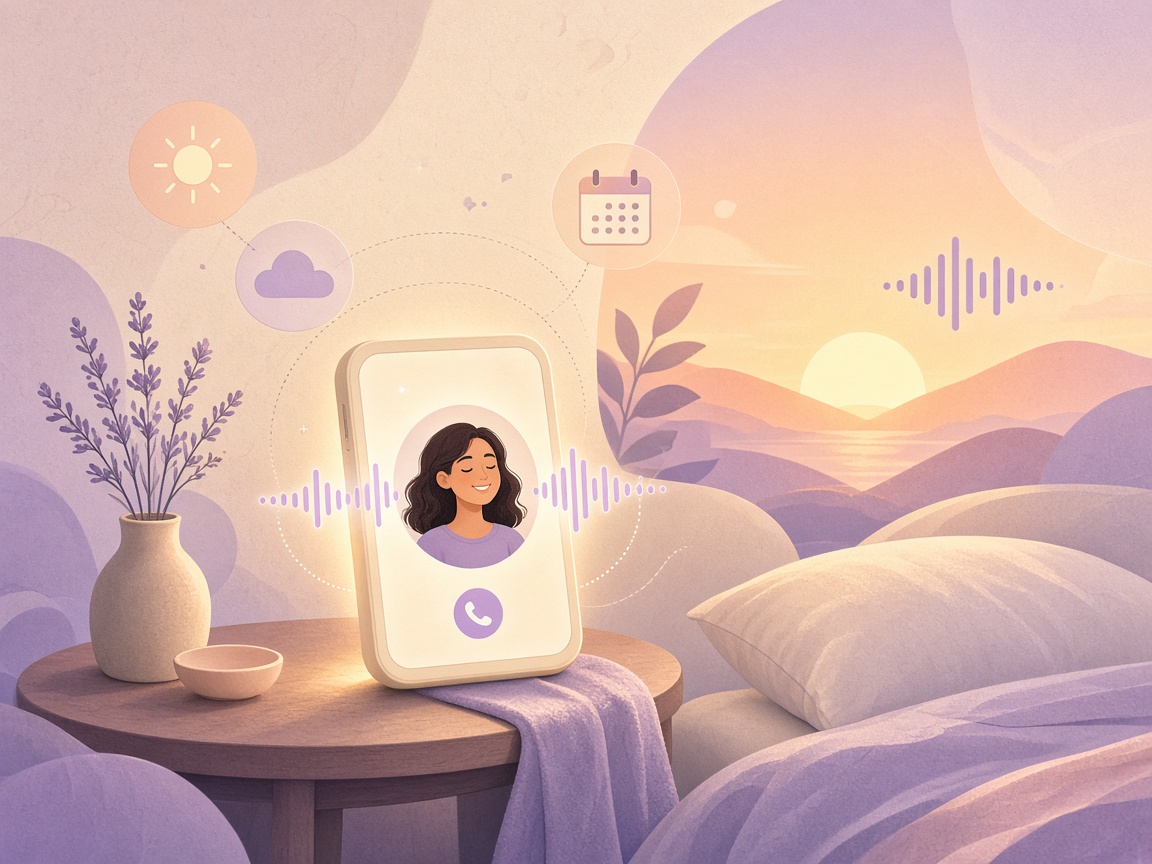 A fresh personalized character call arriving beside the bed at sunrise